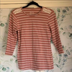 Dia & Co Women's Pink and White Striped Long Sleeve Top